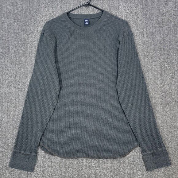 Gap Shirt Mens L Gray Vintage Y2K Waffle Knit Long Sleeve Crew Neck Thermal Top - Picture 1 of 11
